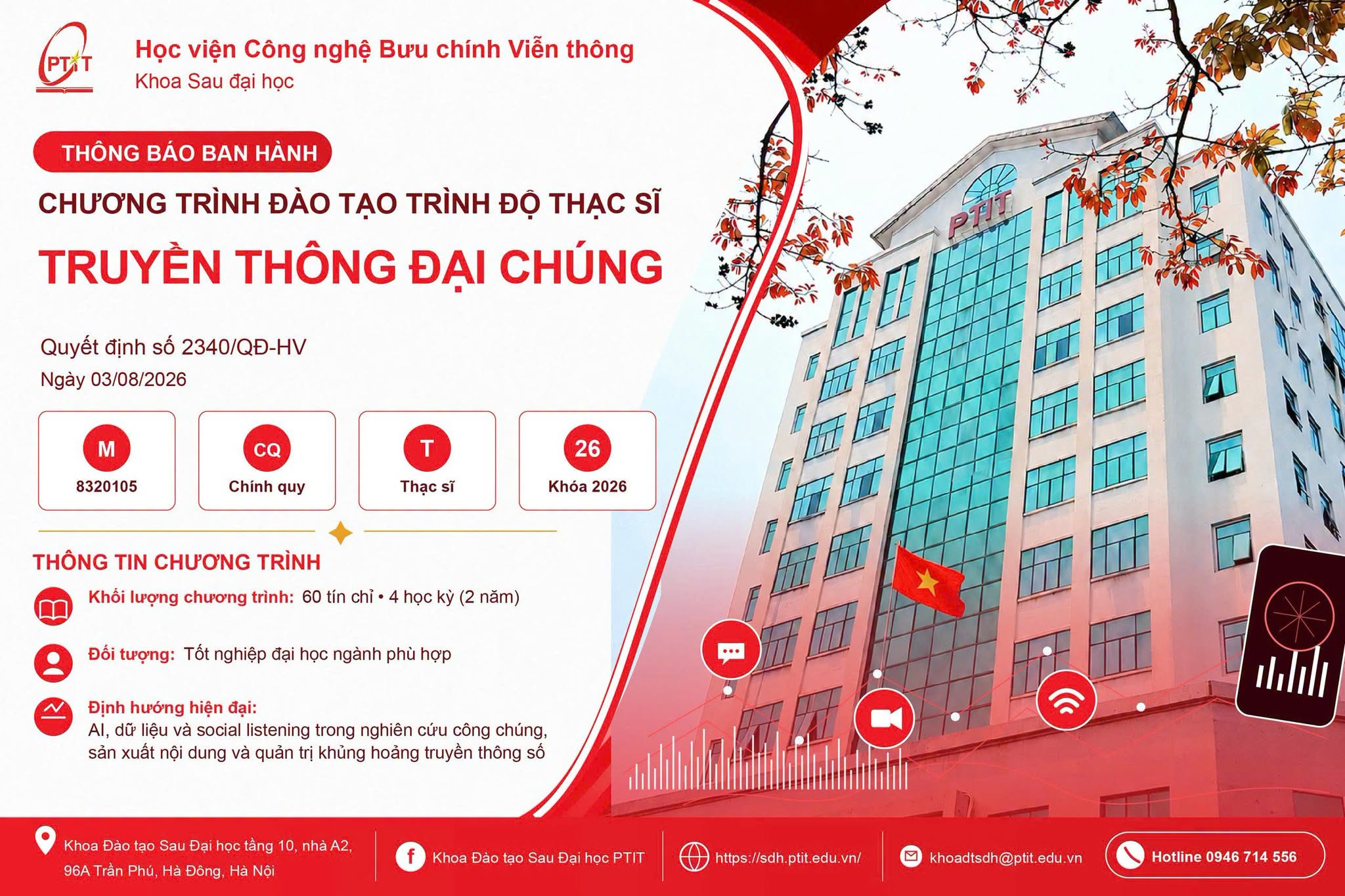 CHÍNH THỨC BAN HÀNH CHƯƠNG TRÌNH THẠC SĨ NGÀNH TRUYỀN THÔNG ĐẠI CHÚNG NĂM 2026